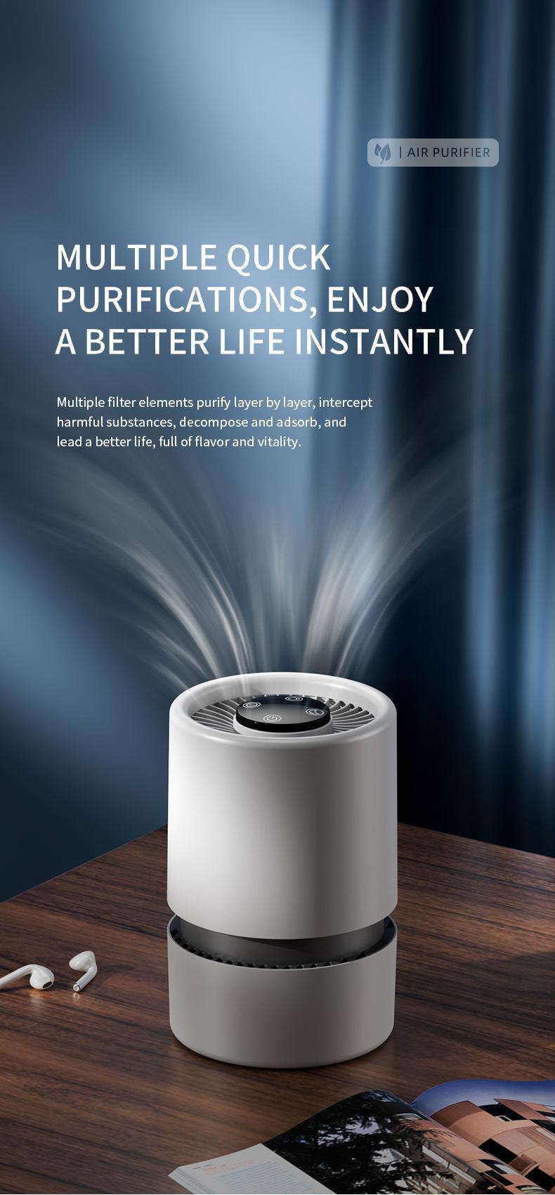 Desktop Mini Air Purifier, HEPA Filter Air Cleaner with Activated Carbon, USB Powered Odor Remover for Office Bedroom#Summervibes