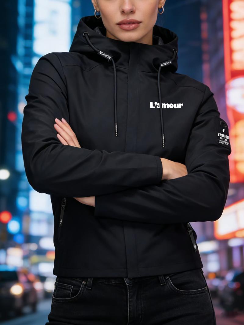 Women's Hooded Fleece Jacket Coat, L'amour French Romantic Print, Street Style Cool Design, Casual Sporty Daily Outdoor Commute Top Women's Hooded Fleece Jacket Coat, L'amour French Romantic Print, Street Style Cool Design, Casual Sporty Daily Outdoor Commute Top