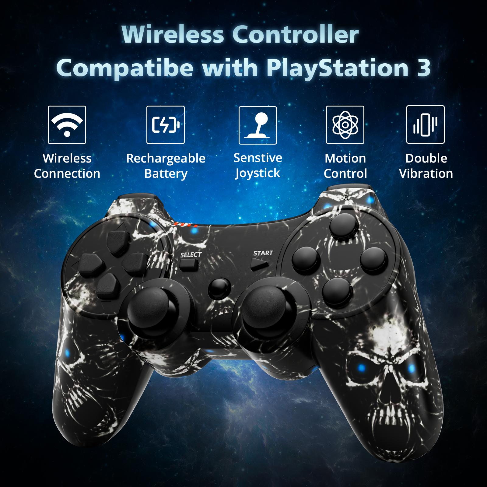ISHAKO Wireless Game Controller for PS3/PC/Laptop, Wired for PS2, Gaming Accessories, With Double Vibration, Six Axis Gyroscope, Motion sensing, Gamepad P3 Ghost