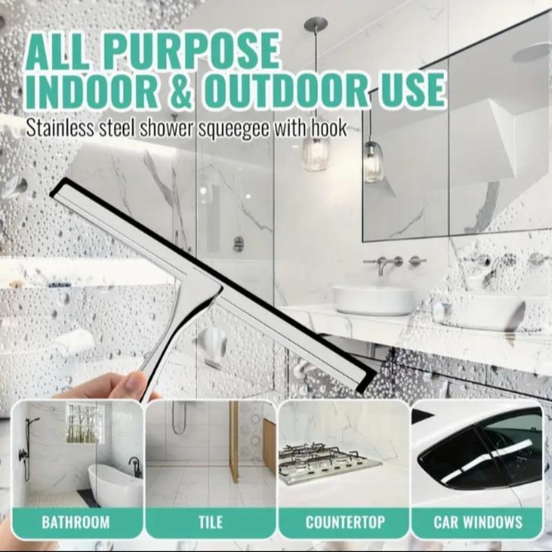 Stainless Steel Multi-Purpose Shower Squeegee, Replaceable Rubber Blade, Handheld Glass Cleaner, Durable Home Cleaning Tool, Squeegee Drying