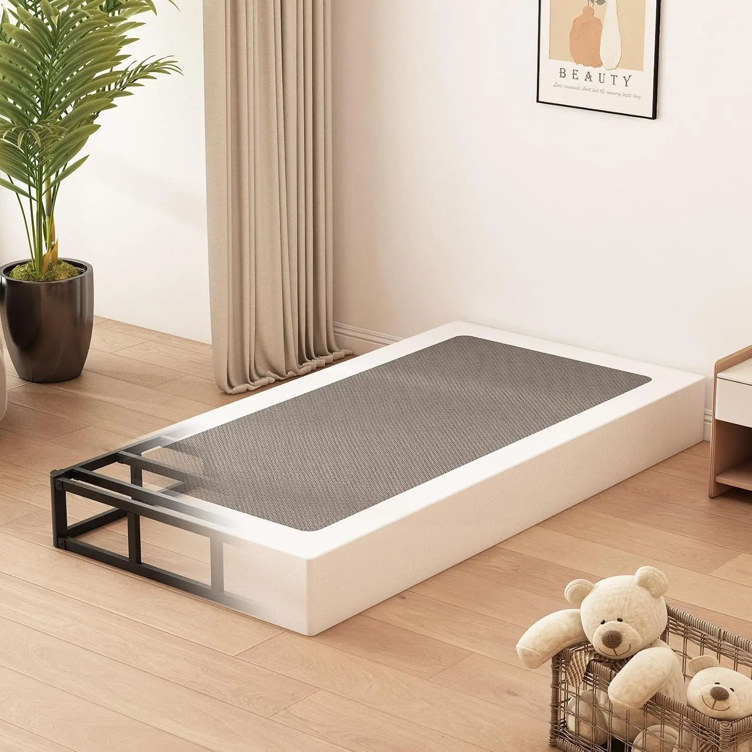 Twin XL Box Spring 8 Inch High Profile Metal Bed Base | Includ Fabric Cover, Sturdy Mattress Foundation, Easy Assembly, Noise Free, Black