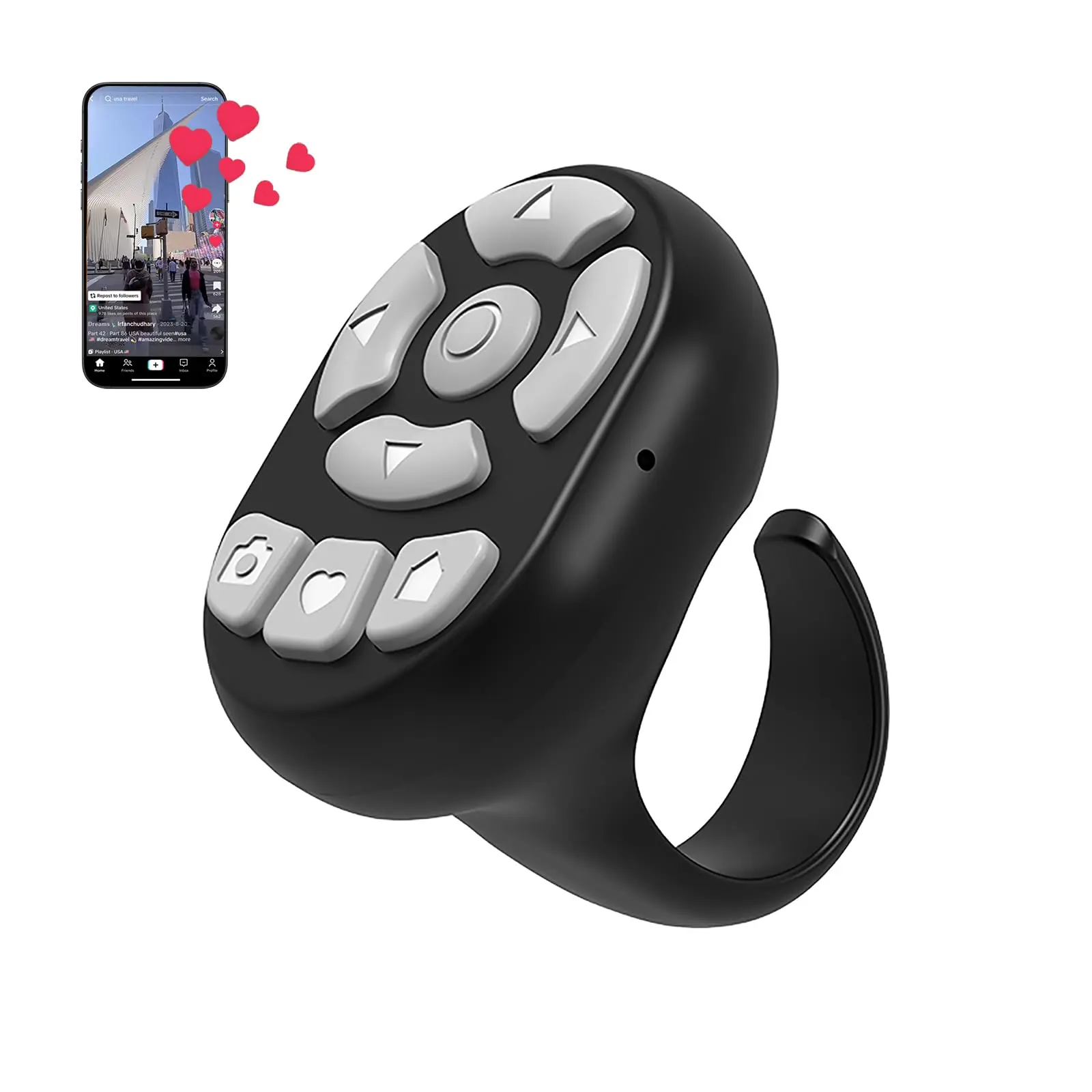 Bluetooth Scrolling Ring, Black Wireless Fingertip Remote Controller for TikTok, Page Turner and Camera Recording for iOS and Android Smartphones, Accessories, Kindle, Friends, Family, One Size
