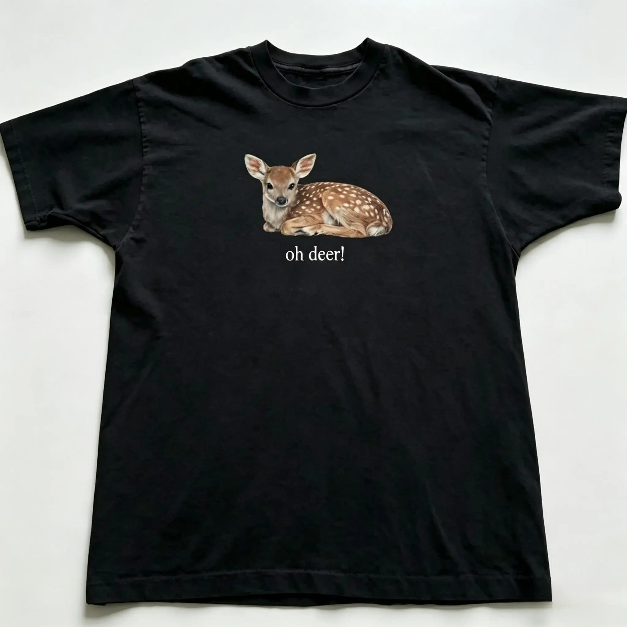 Unisex Vintage Cottagecore Short-Sleeve Sports Graphic Tee - Cute Deer Print Top, Nature Lover's Casual Wildlife-Themed Gift, Vintage Graphic Tees for Her