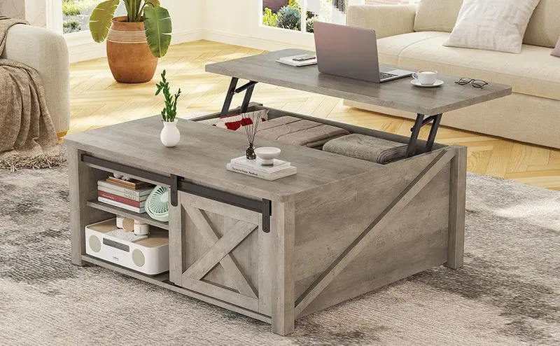 Sikaic 31.5" Lift Top Coffee Table with Storage, Farmhouse Square Coffee Table with Large Hidden Storage Compartment, Adjustable Shelves, Center Table for Living Room, Grey, Home Furniture Christmas Gifts [TiktokShopFallDealsForYou]
