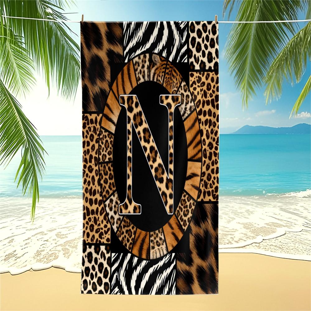 Boho Animal Print Letter Sand-Free Beach Towel, for Beach, SPA, Hot Spring, Pool, Picnic, Camping, Fitness & Yoga, Chair Cover, Water Absorbent, Quick-Dry & Portable, Ideal Housewarming Christmas Birthday Gifts