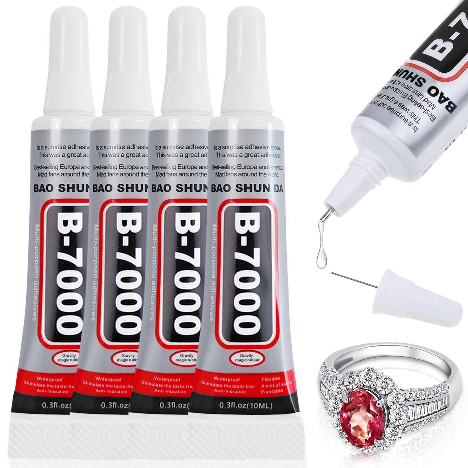 5pcs B-7000 Glue Clear for Rhinestone Crafts, Jewelry and Bead Adhesive B7000 Semi Fluid High Viscosity Glues for Clothes Shoes Fabric Cell Phones Screen Repair Metal Stone Nail Art Glass