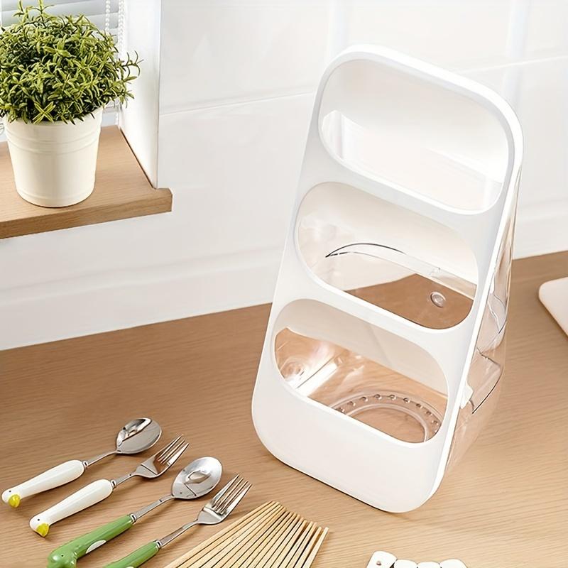 Multifunctional 3 Compartment Wall-Mounted Tableware Rack, Space-Saving Kitchen Accessory, Washable Utensil Storage Holder