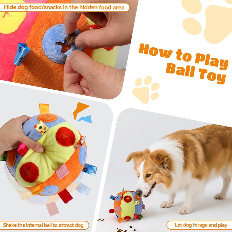 Pawaboo Dog Toy Ball, Dog Snuffle Treats Feeding Ball Toy for Slow Eating and Keep Busy, Interactive Puppy Cotton Fillings Ball Food Hidden Relieve Boredom Exercise Game IQ Training with Bell