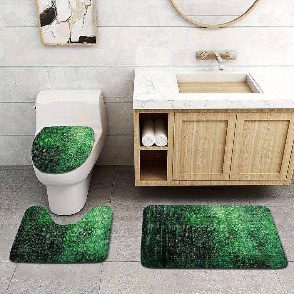 Set of 3 Green Abstract Geometric Rugs for The Bathroom - Non-Slip, Washable Flannel, Bohemian Style Home Decoration, Ideal for Living Room And Dining Room - Machine Washable Bathroom Rug