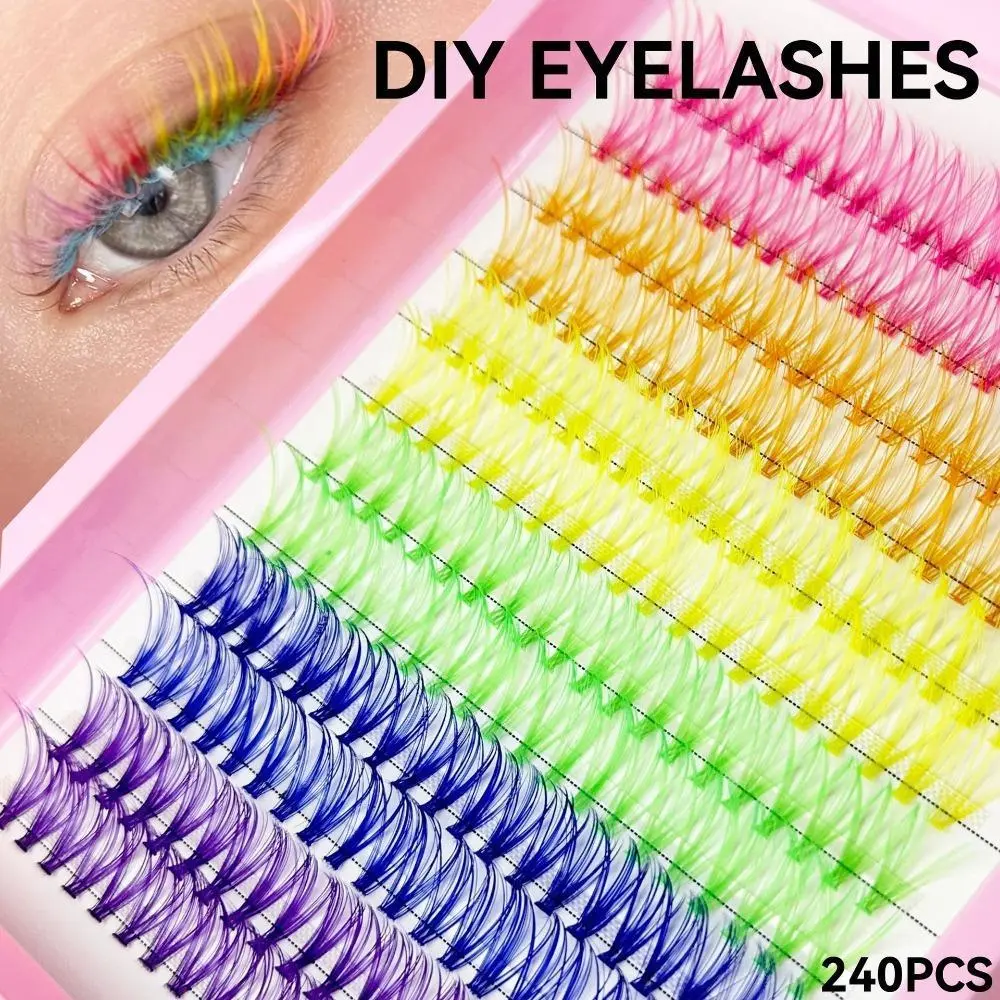 Large Capacity 20D Colored Individual Cluster Lashes, Voluminous Curly Long Fluffy Segment False Eyelashes, Reusable DIY Eyelash Extensions for Cosplay & Festival Makeup