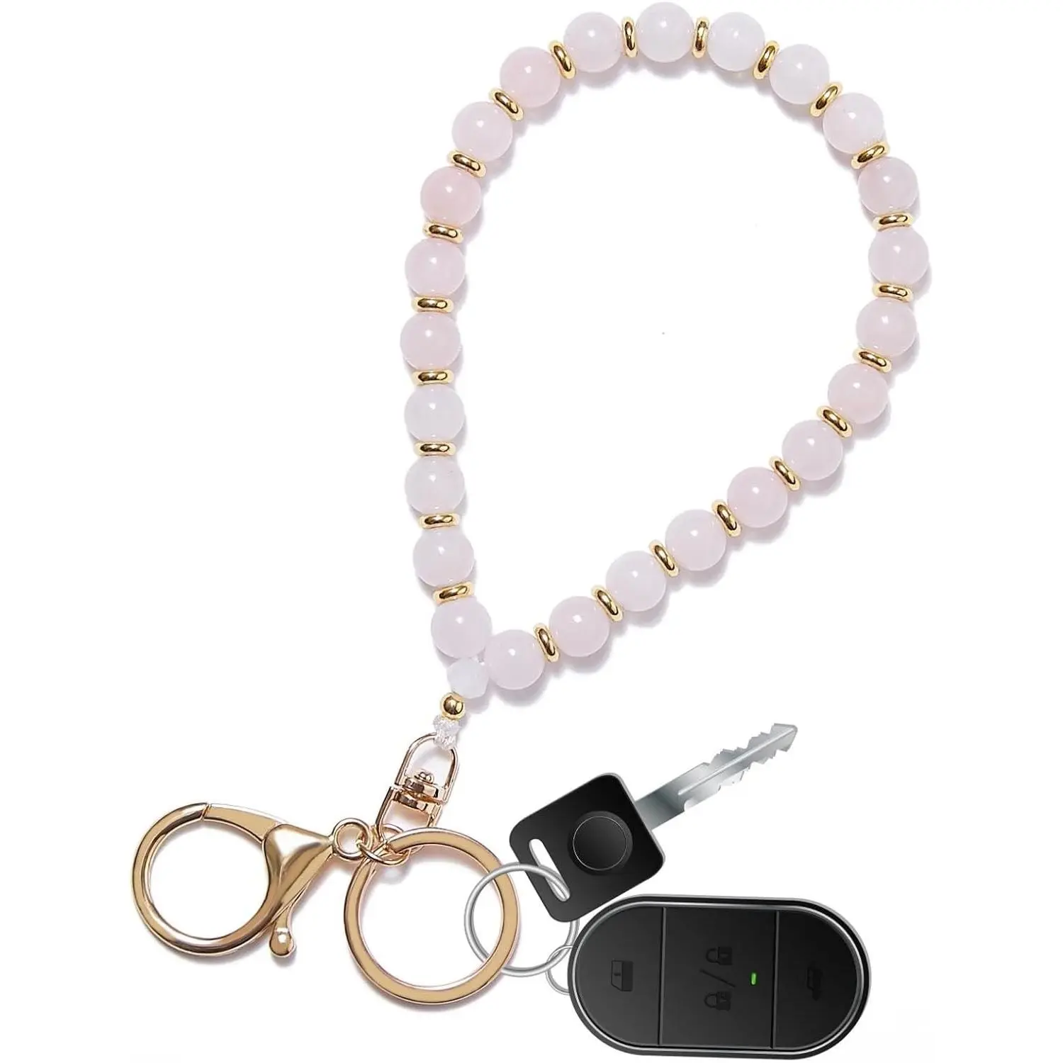 Beaded Keychain Wristlet for Women, 14K Gold-Plated, Secure Wrist Fit, Perfect for Keys, Car Keys, Bags, Everyday CarryGift