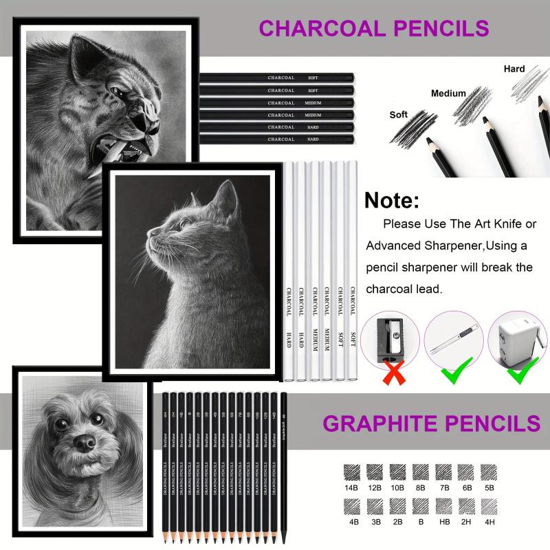 60Pcs Sketching Pencil Set with A5 Sketchbook, Includes Graphite & Charcoal Pencils, Blending Stumps, Erasers, and More - Professional Art Supplies for Adults, Ideal for Sketching & Shading, Art Drawing Supplies