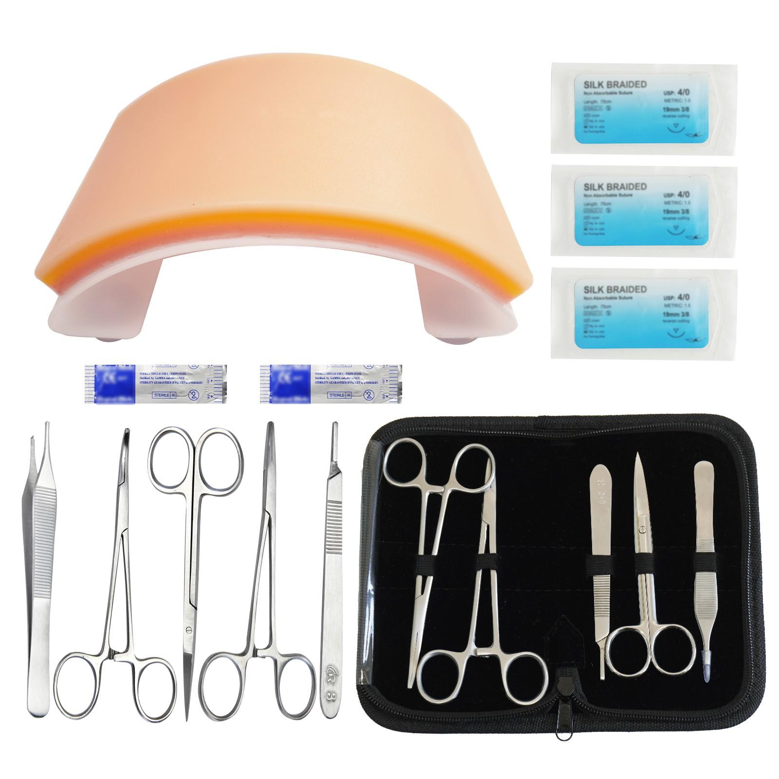 [12PCS-Suturing Training Model] - Student Learning Training Simulator Pad, Silicone Material Model, Tool Kit + 1 Simulated Arched Skin Training Pad, Suitable for Wound Suturing Training, For Educational Use Only.