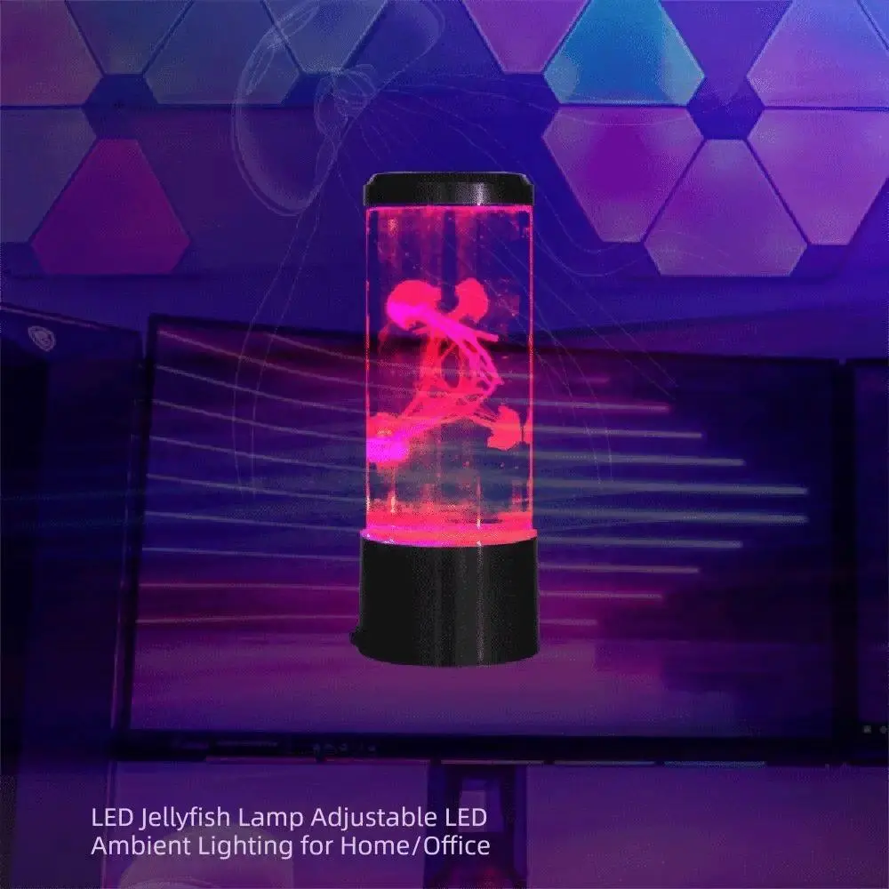 7-Color Changing LED Jellyfish Night Light USB Acrylic Jellyfish Lava Lamp Creative Silent Operation Home Decoration Light