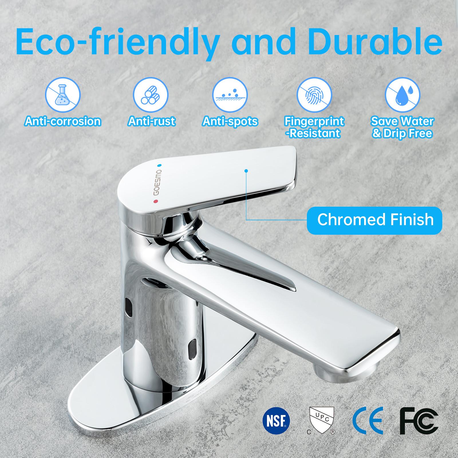 Bathroom Faucet with Soap Dispenser, Adjustable Hot & Cold Water Temperature, Short & Long Sensor Modes, Touchless Automatic Basin Sensor Faucet