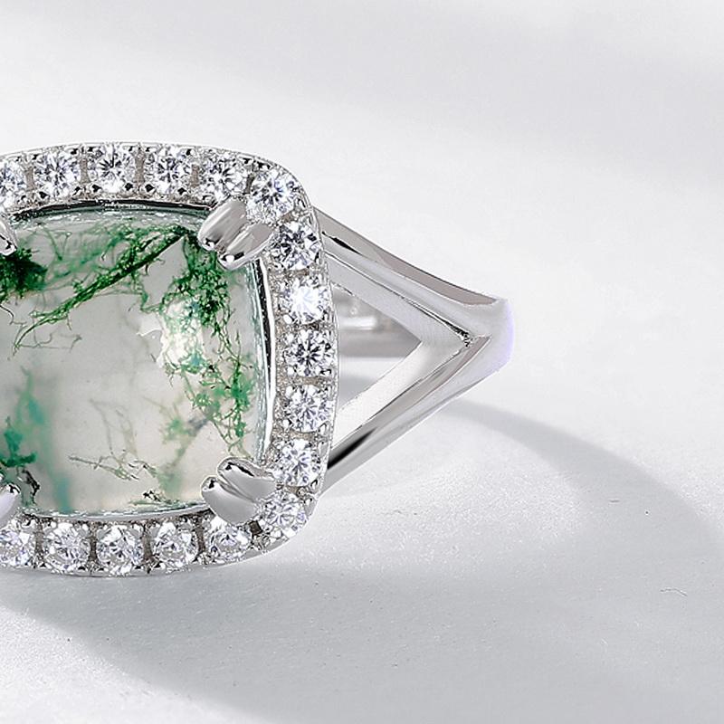 Classic Large Carat Natural Green Moss Agate Ring 925 Sterling Silver Women Men Custom Fine Jewelry Adjustable Ring