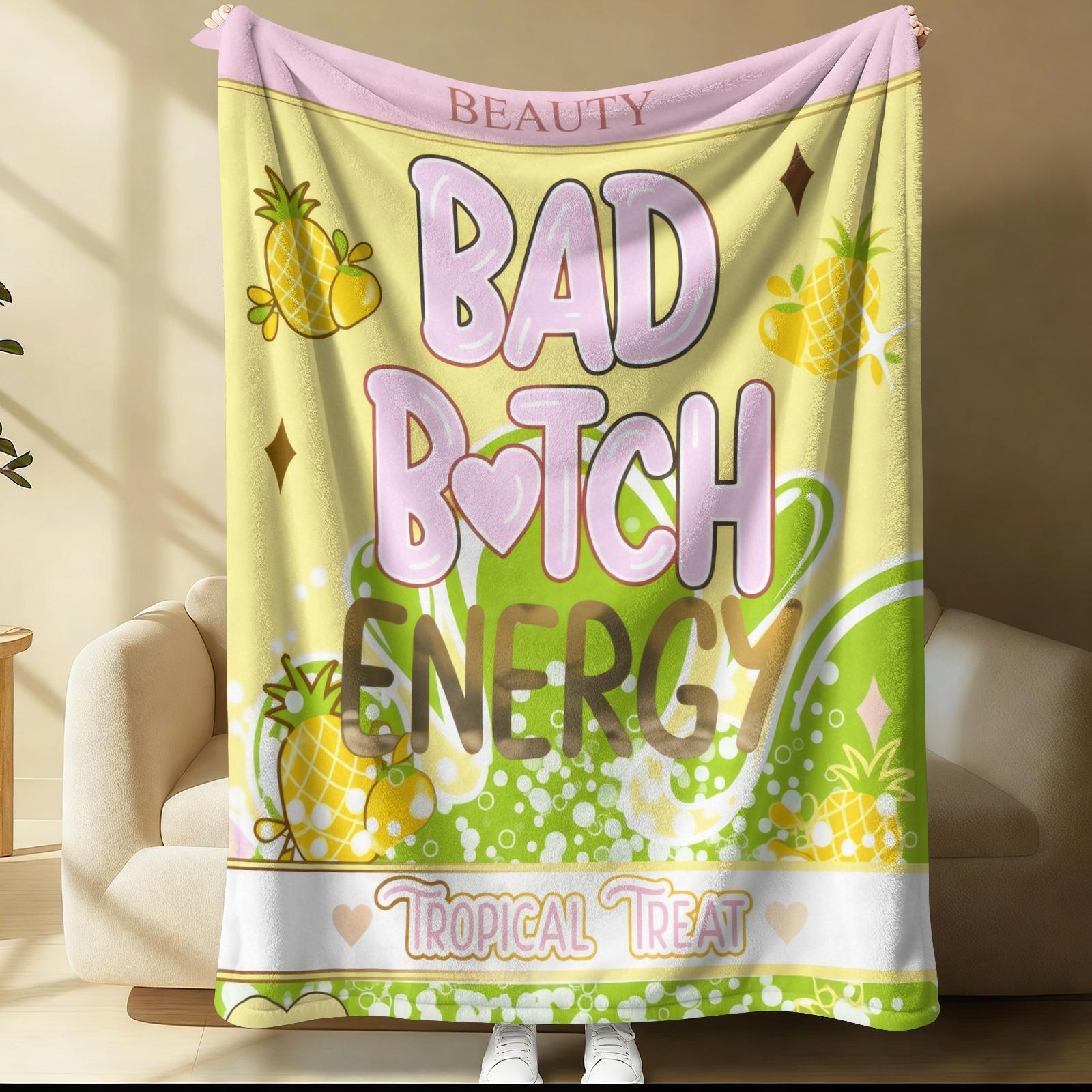 Bad B*tch Energy Flannel Blanket, Cute Sweet Print Warm Throw Blanket, Soft Cozy Nap Blanket for Couch Bed Recliner, All-Purpose Home Decor Gift Blanket