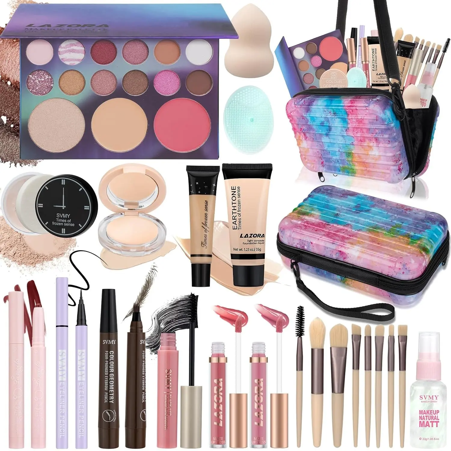 Teen & Girls' Lightweight Daily Cosmetic Makeup Kit - Beginners' Travel Gift Set with Foundation, Lipgloss, Brush, Eyeliner, Setting Powder (Ideal for Ages 14-16)