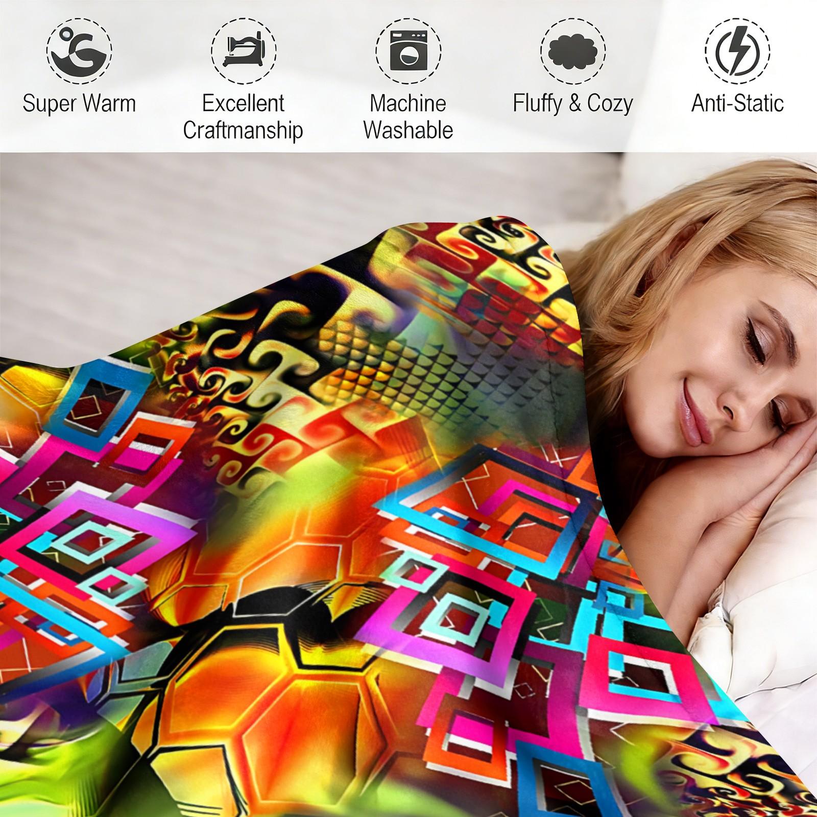 1 Pcs Boho Tribal Print Flannel Blanket, Ethnic Aztec Pattern Throw Blanket, Ultra Soft Fluffy Warm Blanket, Vivid HD Digital Print, Perfect Cozy Gift Blanket for Sofa, Bed, Dorm, Camping, Travel, All Season Use