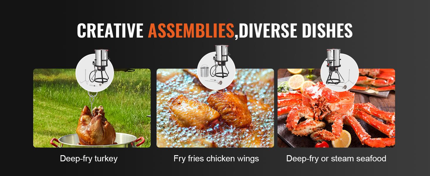 VEVOR Turkey Deep Fryer, 30-qt Turkey Fryer Boiler Steamer Cooker Set, Outdoor Aluminum Seafood Frying Pot, 54, 000 BTU Burner Propane Gas Boiler, Includes Basket, Perforated Poultry Rack, Thermometer