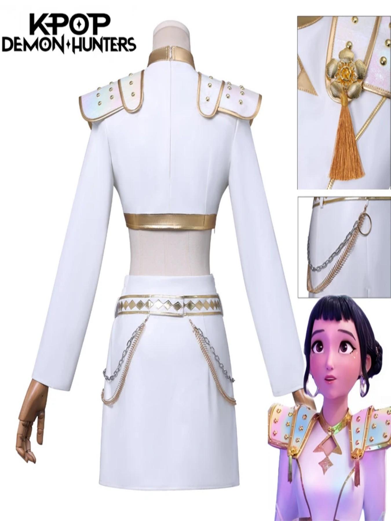 Kpop Demon Hunter Zoey Cosplay Costume Wig Huntrix Zoey White Suit Korean Wave Superstar Idol Performance Set Halloween Carnival