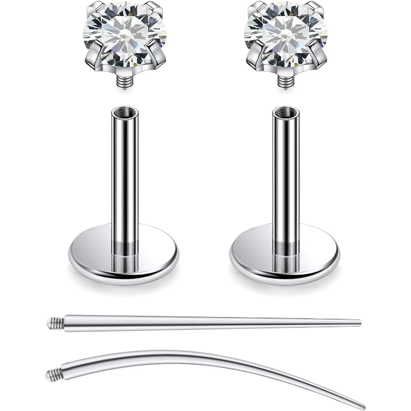 F136 Titanium 20/18/16G Internally Threaded Flat  Stud Earrings Nose Rings Lip Labret Medusa Monroe   with Taper for Women Men