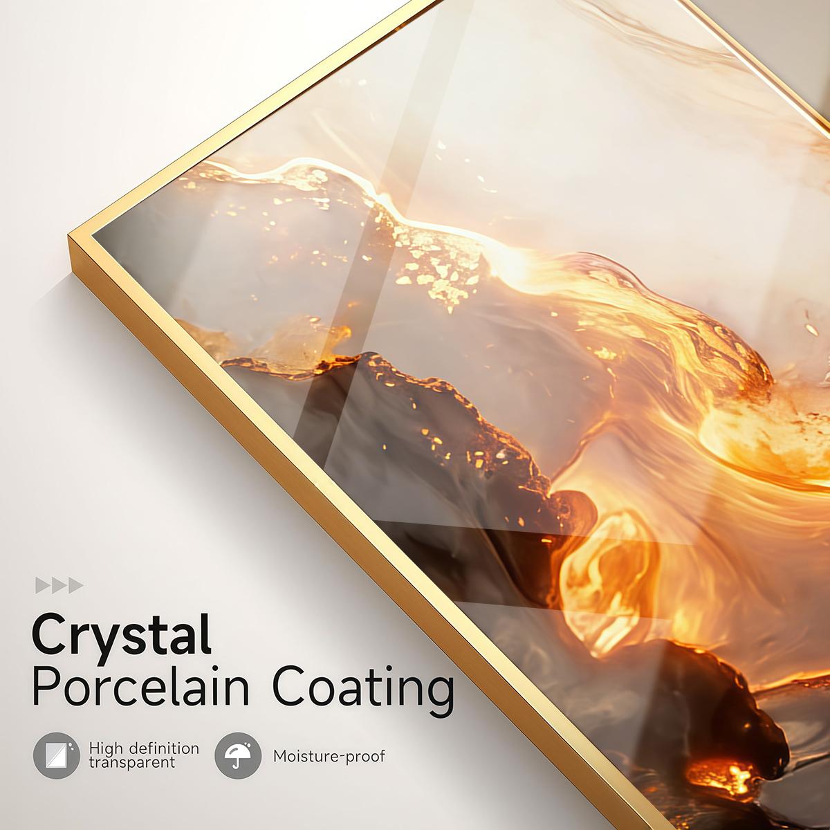 3 Counts Aluminum Alloy Framed Painting, Abstract Golden Lava Flow Pictures, Home Decoration For Living Room, Bedroom, Office, Restaurant, Hallway Wall Decor, Odorless Print Artwork, Luxury Perfect Gift For Friends And Family