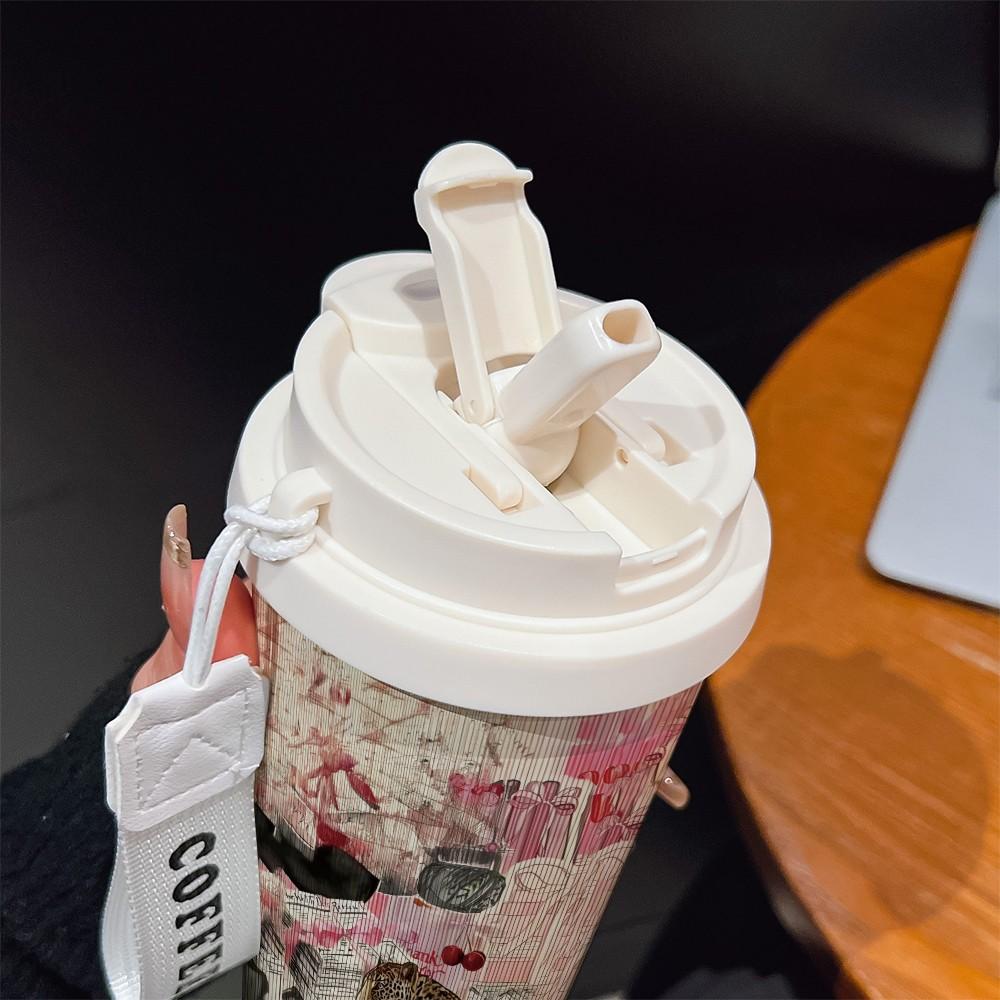 Abstract Leopard Print Coffee Cup, Portable Dual Drink Insulated Tumbler, Keeps Hot/cold, Boho Style, Ideal for Office, Travel, Sports