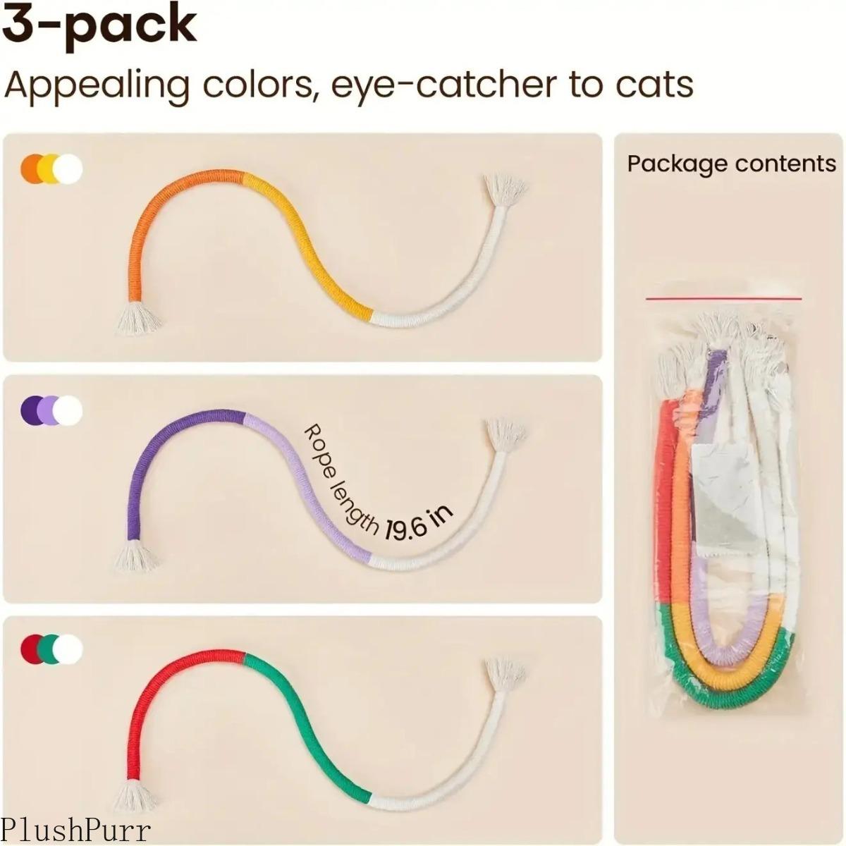 3 Pcs Cat Chew Rope Toys, 2026 Durable Indoor Kitty Accessories for Teeth Cleaning, Bite Training, Interactive Daily Entertainment