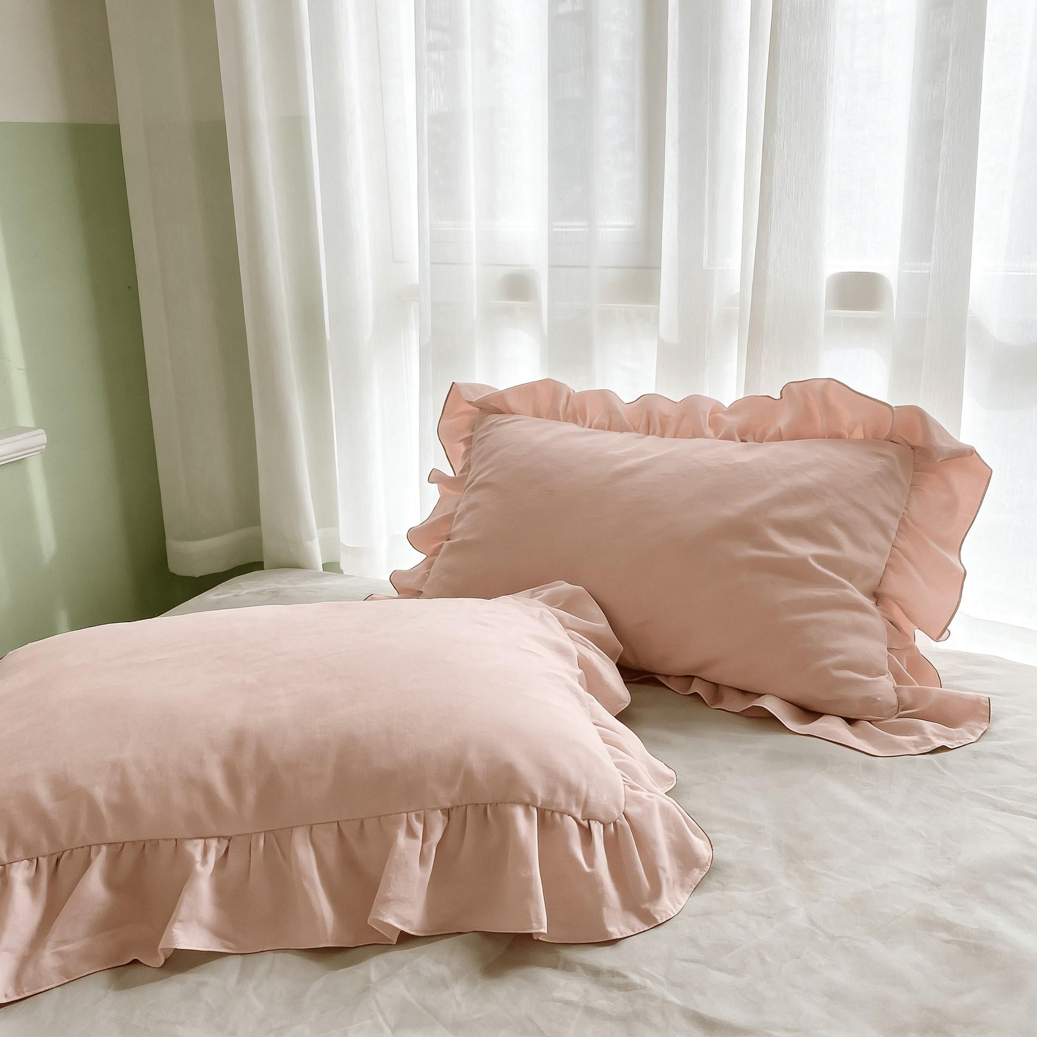 2pc Vintage Ruffle Flower Pillowcases, Pure Color Style, No Filling, Suitable for Bedroom Decor, Sofa Cushion, Bed Pillowcases Decoration