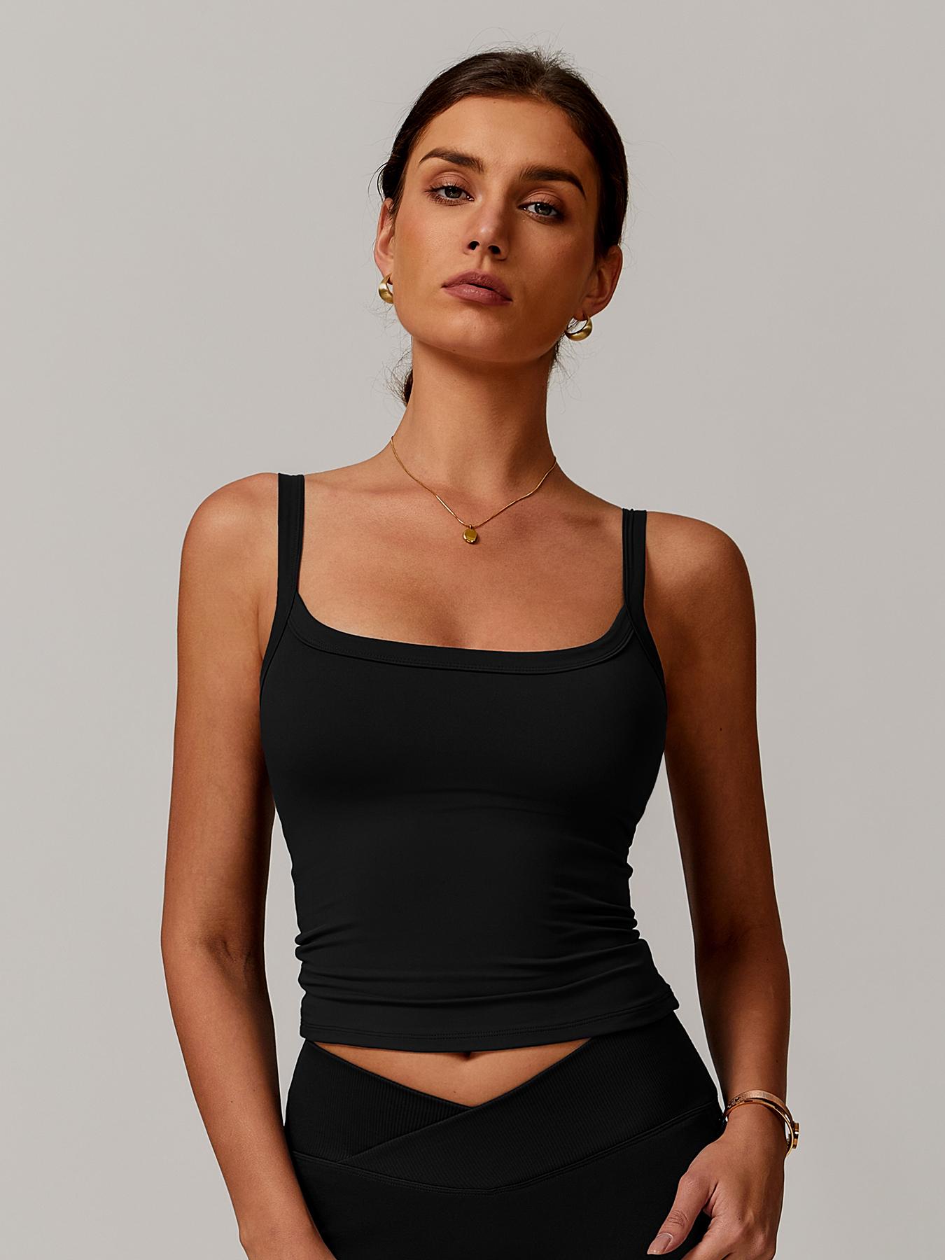 Women's Solid Square Neck Sports Cami Top, High Stretch Sleeveless Sports Top, Ladies Sportswear for Indoor Outdoor Wear, Workout Summer Clothes, Active Top, Gym Top