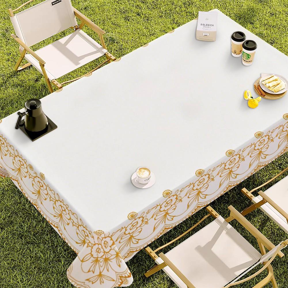 Rectangular Tablecloth with Floral and Bow Edges, Polyester Material, Multiple Sizes Available, Easy to Clean