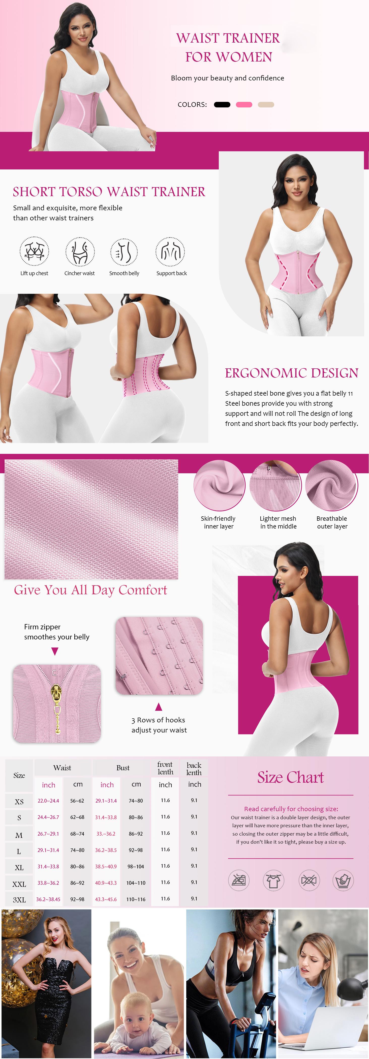 Short Torso Waist Trainer for Women Corset Waist Cincher Shapewear Tummy Control Workout Snatching Hourglass Mini Small Black