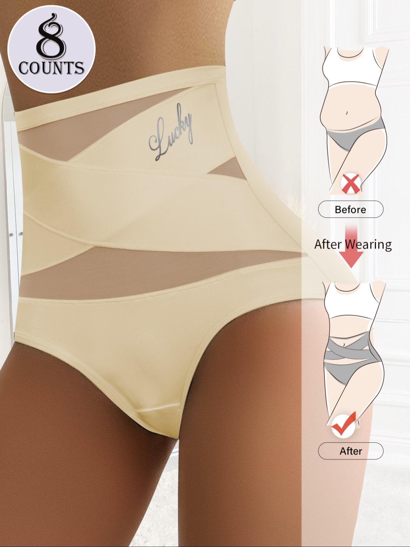 Women's Letter Print Contrast Mesh Criss Cross High Waist Briefs, Breathable Comfy Sheer Knicker for Daily Wear, Women's Underwear for All Seasons