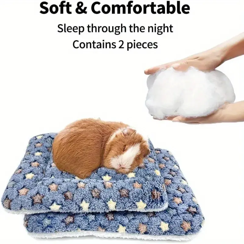 Pack Of 2 Warm Fleece Small Animal Mattress Guinea Mattress, Rabbit Winter Indoor Mattress, Sleeping Mat for Rabbits, Mice, Hedgehogs, Squirrels, Chinchillas and Other Small Pets