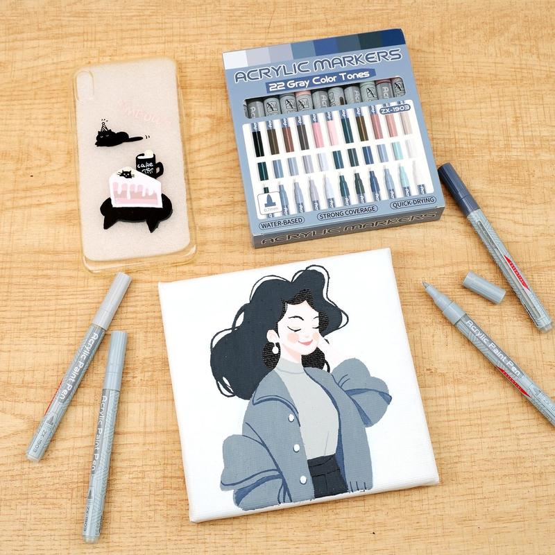 22-piece/Color Acrylic Paint Markers, Professional Color Series, Skin Tone Series, Gray Tone Series, Ultra-Fine 0.7mm Fine Tip, Acrylic Markers, Acrylic Felt, Felt Coloring, Alcohol Markers, Art Supplies, Student Learning School Studio Supplies
