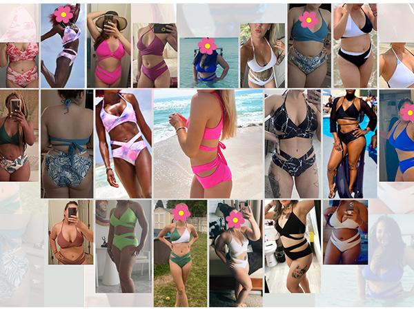 Holipick Two Piece Bikini Sets for Women High Waisted Bikini Push Up Swimsuit Halter Wrap Criss Cross Bathing Suit Triangle Bikini Top Bandage Tie Front Swimsuit with V Cut Bikini Bottoms Twist Front Bikini Top with Full Coverage Bottom