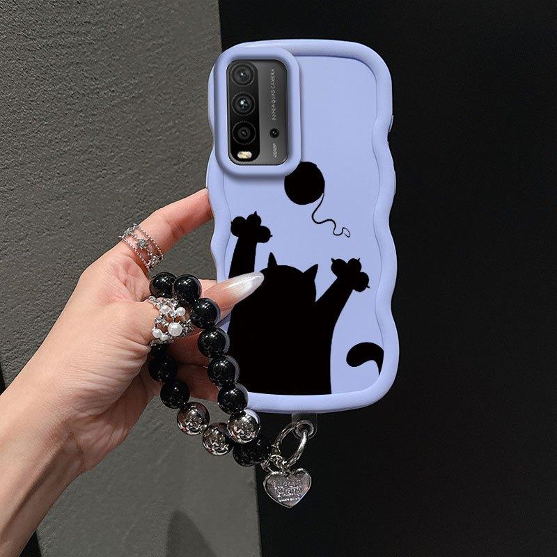 1 Piece Shadow Kitten Stylish Suitable For Redmi 9 Power Phone Case Cover With Flexible Finish Featuring Anti-Scratch And Lanyard For Daily Use
