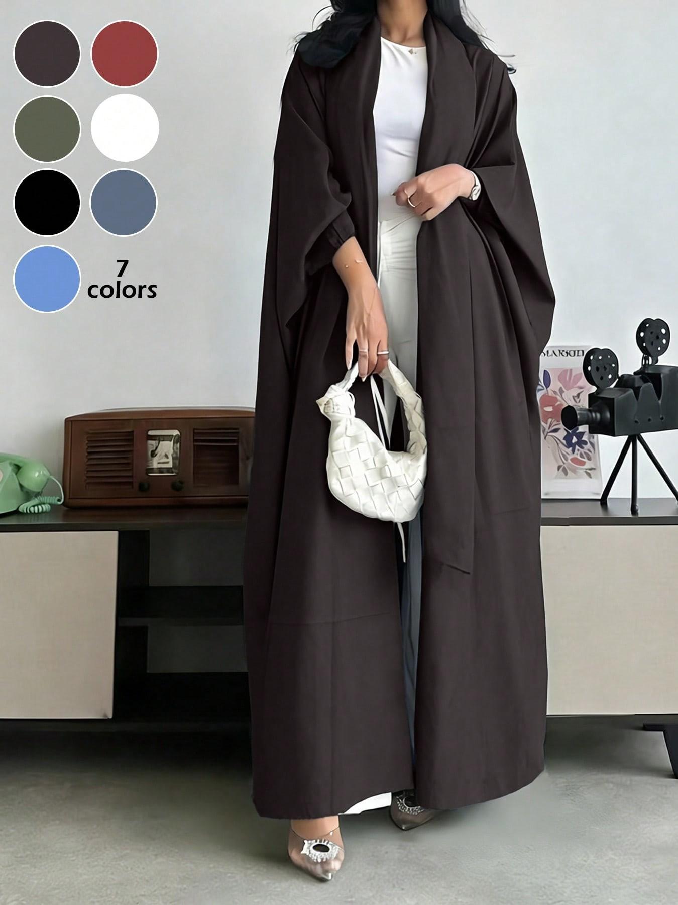 Modest Loose Abaya, 7 Colors Available, Plain Open Front Coat for Daily Commute, No Scarf Included, Women's Casual Fashion Abaya