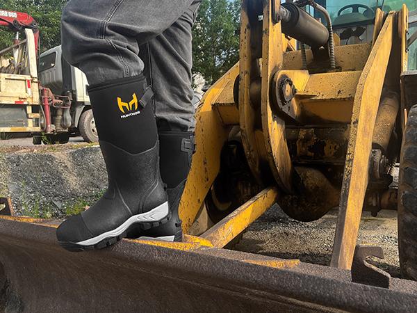 Rubber Work Boots for Men with Steel Toe, 1100N Puncture-Proof Hunting Boots with 7mm Neoprene Waterproof and EVA Midsole, Adjustable Back Gusset, Ideal for Hunting, Work, and Farming Footwear