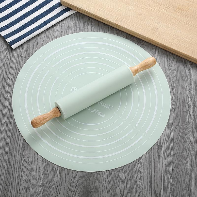 Silicone Rolling Pin & Baking Measuring Mat, 2 Counts Including 1 Non-stick Pastry Mat and 1 Dough Roller, Baking Tool
