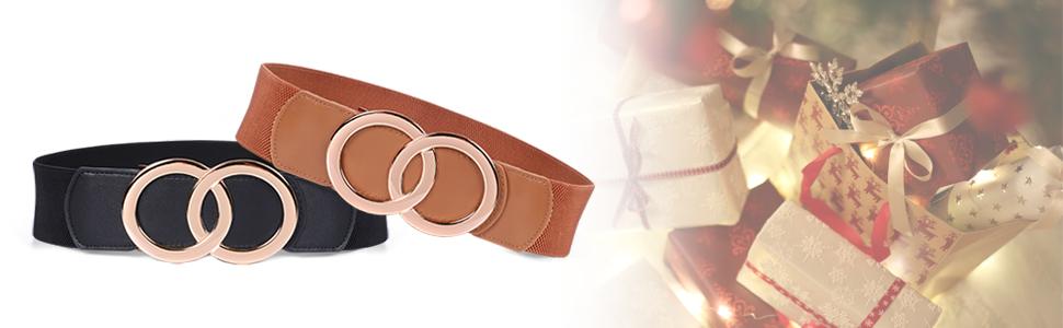 XZQTIVE Women Stretchy Wide Waist Belts, Ladies Elastic Belt for Dresses Double Ring Buckle