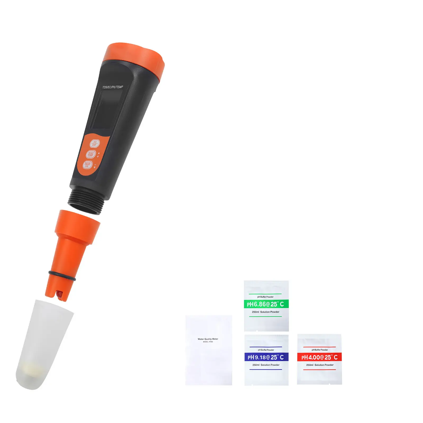 pH Meter, Accurate pH/EC (Conductivity)/TDS (ppm) Multi-Parameter Measurement, IP68 Waterproof Probe, Pocket Tester Kit with Calibration Powder Packets, VA Display, for Water Quality Testing