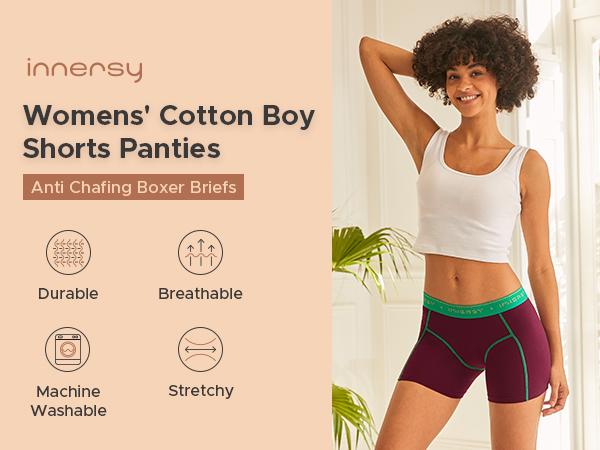 INNERSY Women's 4-Inch Inseam Boxer Briefs 3-Pack, Cotton Boyshorts Underwear, Soft & Comfortable Ladies Panties, Breathable & Stretchy for Everyday Wear & Full Coverage Womenswear Smooth