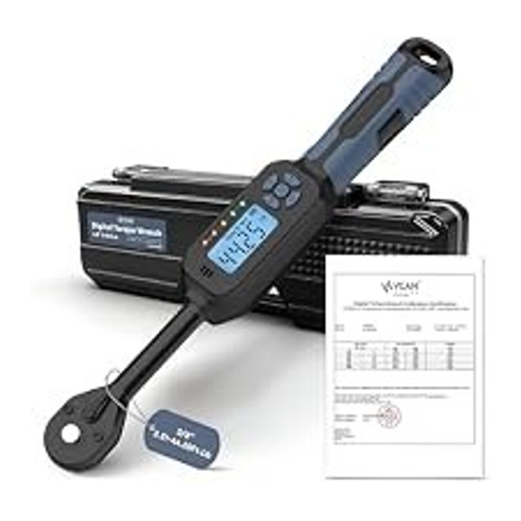 Digital Torque Wrench ±1% Average Test Accuracy 3/8 Drive 2.21-44.25 Ft.Lb with Buzzer & LED Flash Universal Joint & 6" Extension Bar for Bike Moto Car