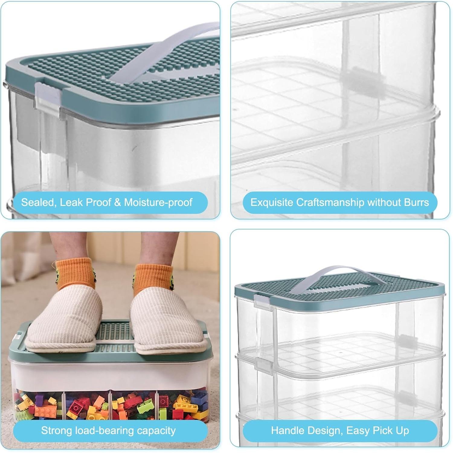 PrimPick Toys Organizer Multi Grids Organizer Storage Case for Lego Box Kids Toy Stackable Building Blocks with Lids Bins Adjustable Lego Storage Containers Plastic Toy Box 3 Layer Clear Plastic Boxes