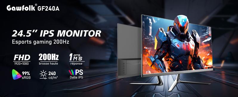 24.5 Inch IPS PC 200Hz Gaming Monitor, FHD 1080p Screen, 1ms Without Bezel, freesync, 99% sRGB, 178 ° Angle View, HDMI、DisplayPort, Compatible with Wall mounting 75 * 75MM - Black