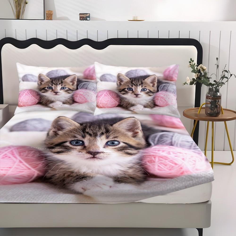 Bed Sheet Set (1 Fitted Sheet + 2 Pillowcases), Modern Style, Comfortable and Aesthetic, Suitable for Dorms and Hotels, All Seasons, Bed Sheets Set