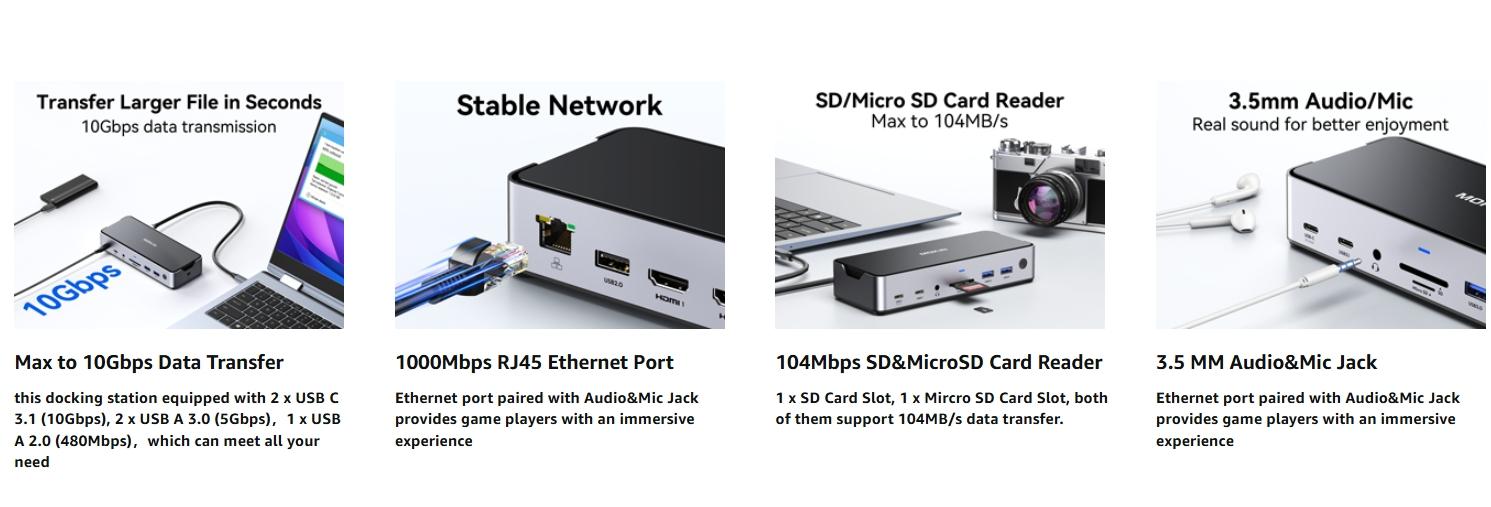 MOKiN 13 IN 1 Laptop USB C Dock Dual Monitor with 2 HDMI DisplayPort MOKiN 13 IN 1 Laptop USB C Dock Dual Monitor with 2 HDMI DisplayPort