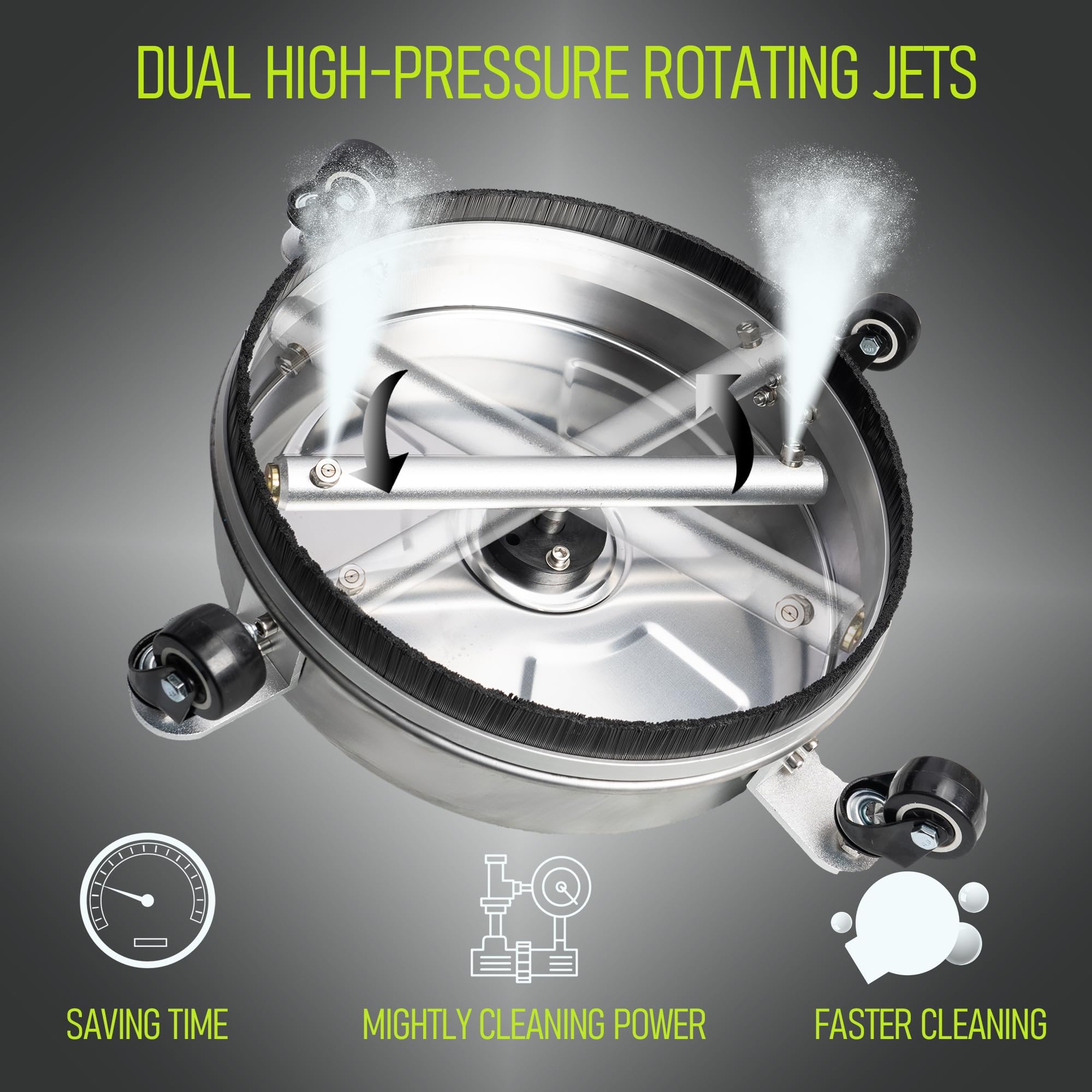 Pressure Washer Surface Cleaner, Stainless Steel Surface Cleaner with 4 Wheels for Driveways, Pathway, Sidewalks, Patios, Decks, with 3/8" Quick Connector Kit Hose Industrial